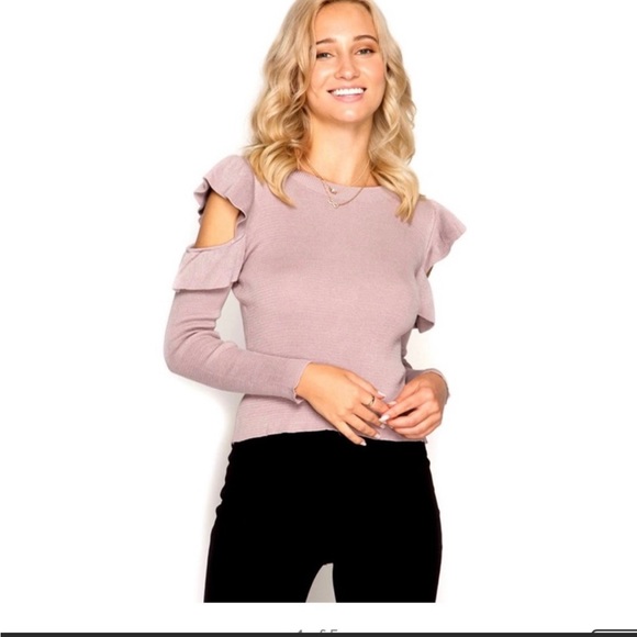 Open Shoulder Ruffled Blue Sweater - Picture 9 of 10